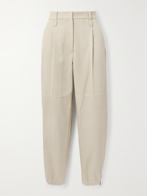 Brunello Cucinelli Cropped Bead-embellished Denim Tapered Pants