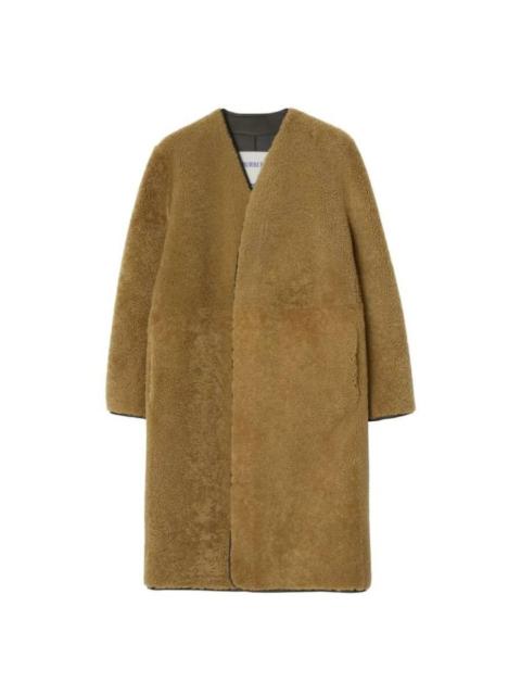 Burberry Burberry Womens Moss Collarless Shearling Maxi Coat