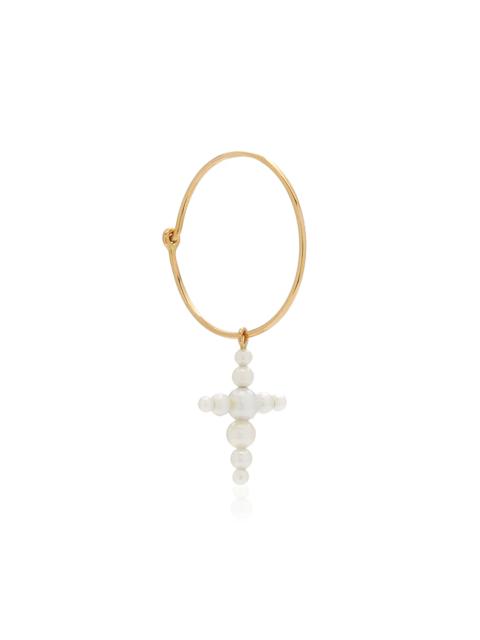 SOPHIE BILLE BRAHE Fellini 14K Gold and Pearl Single Hoop Earring white