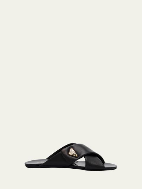 Prada Padded Leather Crisscross Flat Sandals