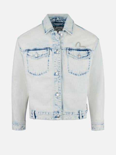 EVISU Bleach Washed Kamon Embroidery Fashion Fit Denim Jacket