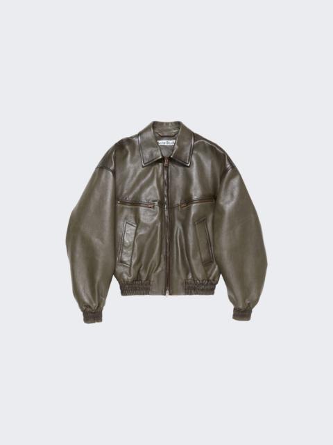 Acne Studios Leather Bomber Jacket Vintage Green