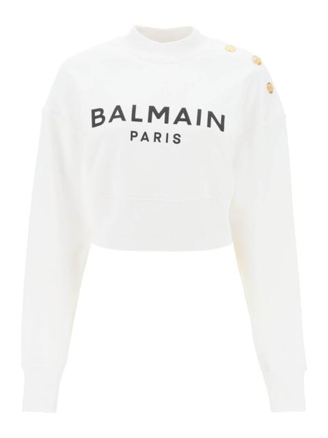 Balmain Cropped Sweatshirt With Logo Print And Buttons