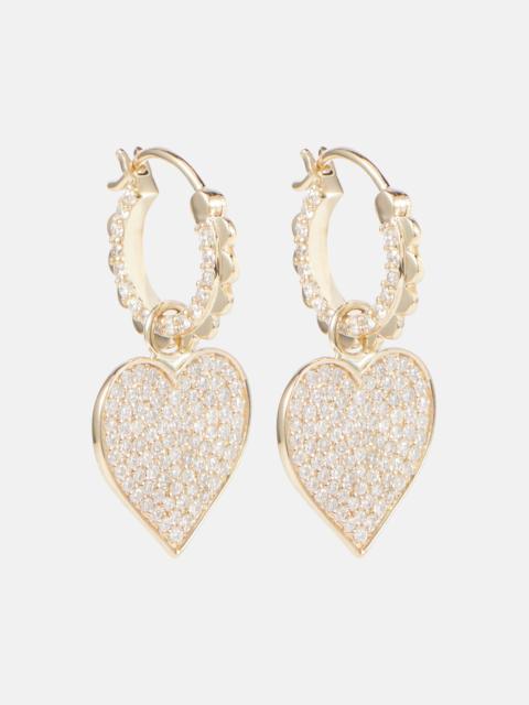 SYDNEY EVAN 14kt gold scalloped heart charm hoop earrings with diamonds