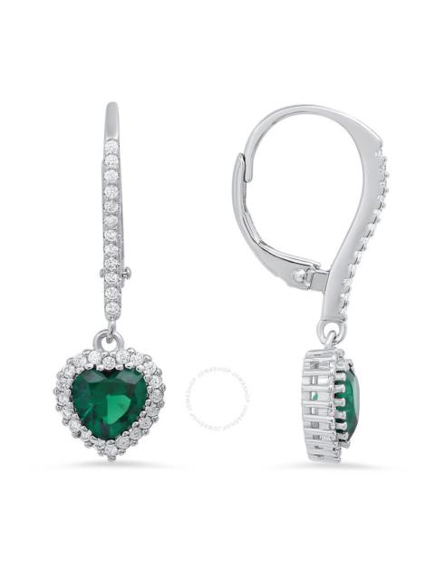 Other Designers Kylie Harper Sterling Silver Heart-cut Emerald CZ Birthstone Halo Leverback Earrings