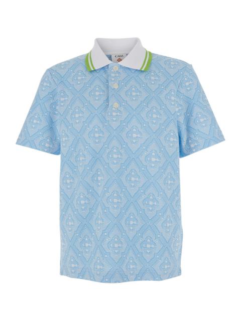 CASABLANCA Casablanca Men Light Blue Polo Shirt With Classic Bicolor Collar And All-Over Embroidery In Cotton B