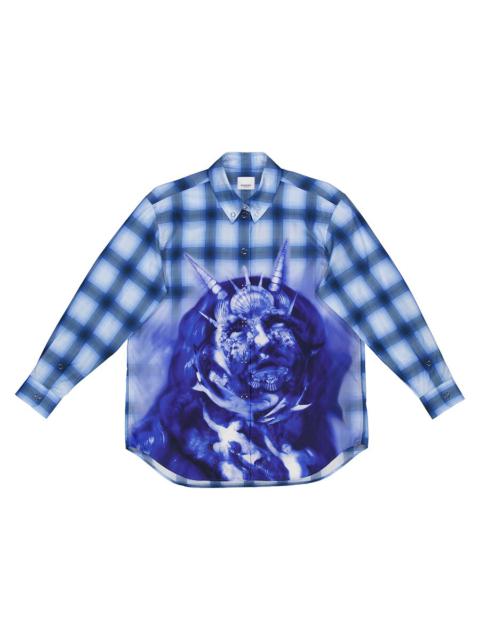 Burberry Burberry Ladies Ink Blue Sea Maiden Print Plaid Shirt