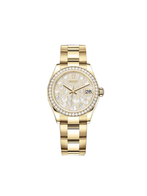 ROLEX Rolex Datejust 31 Diamond Pave, Mother of Pearl Butterfly Dial Ladies 18kt Yellow Gold Oyster Watch 