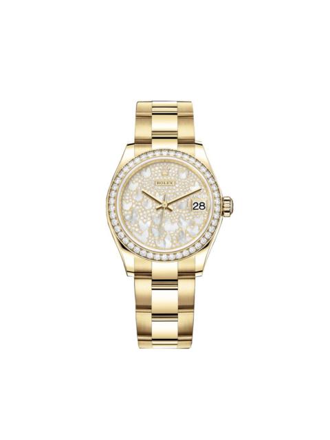 Rolex Datejust 31 Diamond Pave, Mother of Pearl Butterfly Dial Ladies 18kt Yellow Gold Oyster Watch 