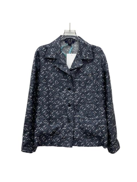 Louis Vuitton Louis Vuitton Navy Logo Monogram All-Over Print Silk Single-Breasted Long Sleeve Shirt