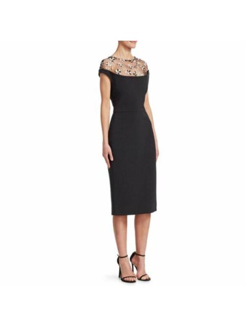 Other Designers Lela Rose Dress Black Floral-embroidered Tulle Yoke Cocktail Sz 10 NWT