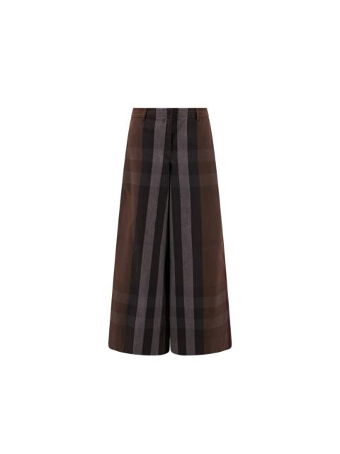 Burberry Burberry Checked Wide Leg Canvas Pants Women
