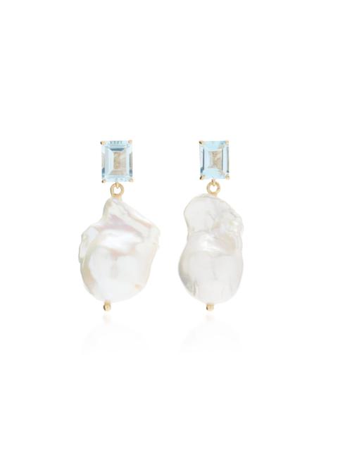 MATEO 14K Yellow Gold Topaz, Pearl Earrings white