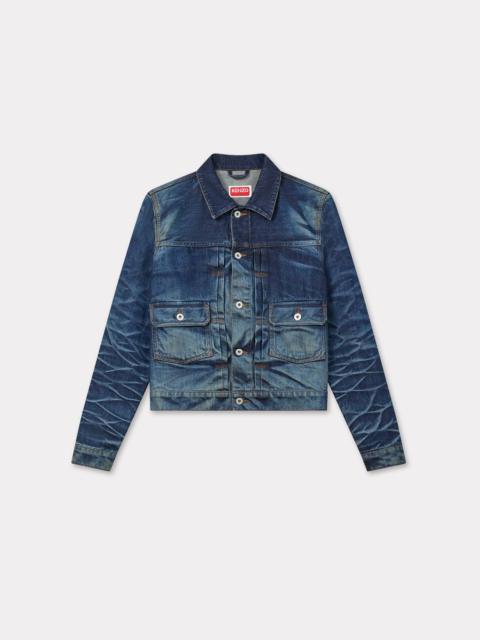 KENZO Slim pleated trucker in jacket in Japanese denim