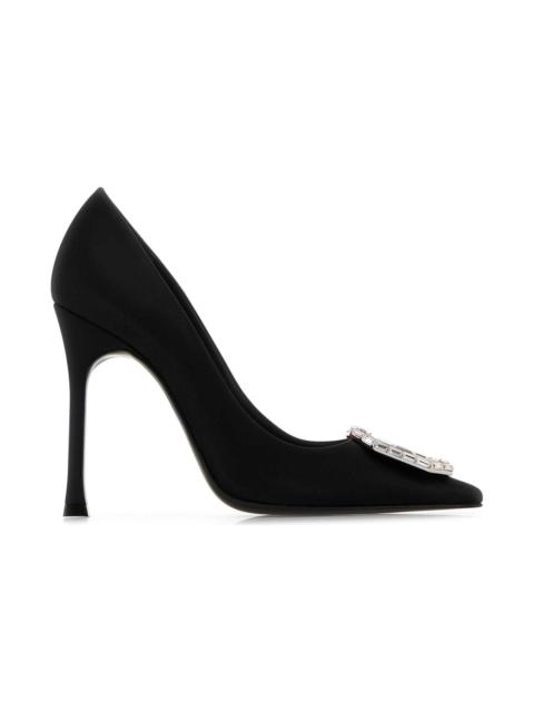 Amina Muaddi Black Satin Camelia 105 Pumps