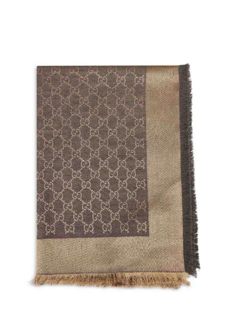 GUCCI Gucci Women Brown And Beige Gg Silk And Wool Shawl