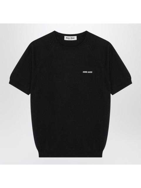 Miu Miu Miu Miu Blue Sweater In Wool With Logo Inlay Women