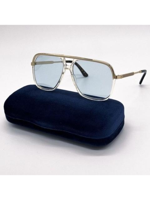 GUCCI NEW GG0200S 005 GUCCI SQUARE GOLD BLUE METAL UNISEX SUNGLASS