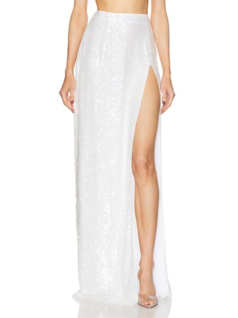 LAPOINTE Sequin Viscose High Waist Slit Maxi Skirt