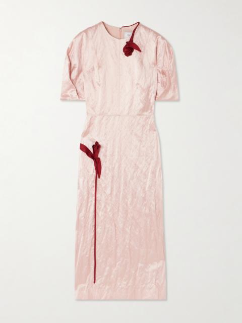 Erdem Bead-embellished Appliquéd Crinkled-satin Midi Dress