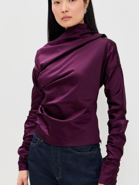 GANNI Technical Stretch Satin Ruched Top