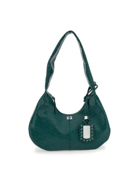 GANNI Ganni Medium Bou Green Shoulder Bag With Crocodile Leather Effect And Logo Plaque In Leather