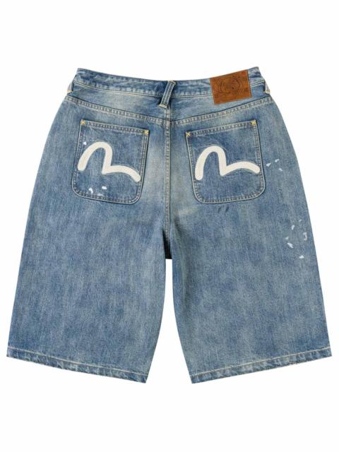EVISU Ink-Splash Washed Seagull Embroidery Jorts