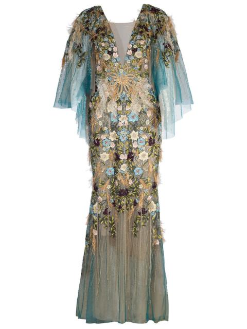 Marchesa Mesh VNeck Gown