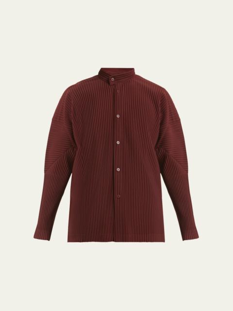 Men's Pleated Band-Collar Sport Shirt