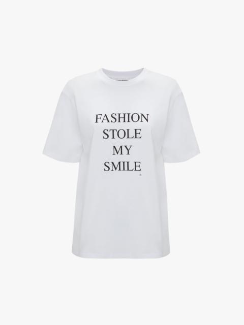 Victoria Beckham Fashion Stole My Smile Slogan T-Shirt In White