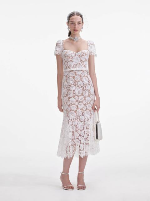 self-portrait White Fine Lace Midi Dress