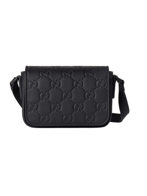 GUCCI GUCCI $1550 Black Rubber-Effect Leather Mini Messenger Bag N