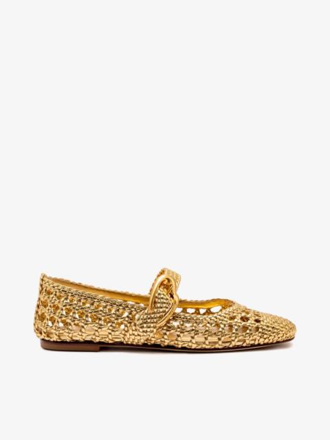 Larroudé Verona Macrame Ballet Flat In Gold Metallic Leather