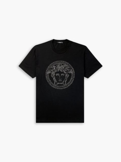 VERSACE Crystal-embellished logo-embroidered cotton-jersey T-shirt