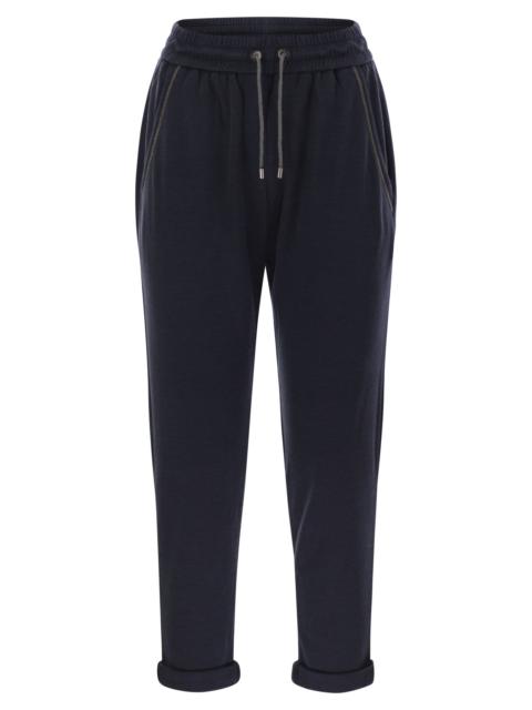 Brunello Cucinelli Brunello Cucinelli Women Cotton And Silk Interlock Trousers With Shiny Pocket Detail