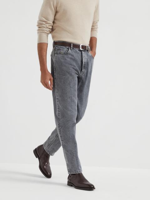 Brunello Cucinelli Grey denim iconic fit five-pocket trousers