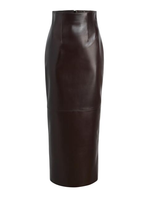 KHAITE Loxley High-Rise Plonge Leather Maxi Skirt brown