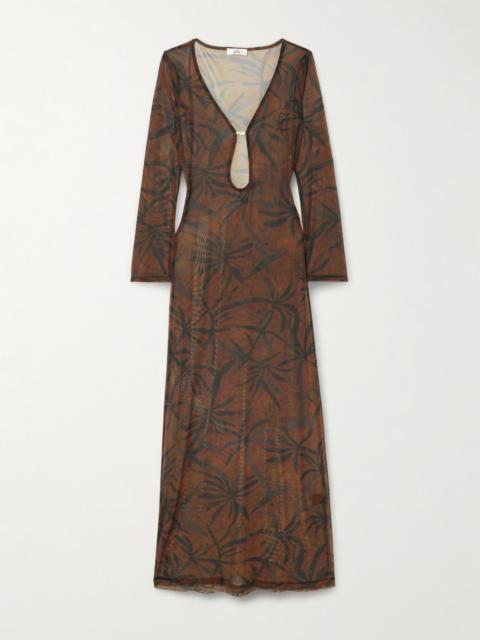 SARA CRISTINA Marina Pearl-embellished Printed Stretch-tulle Coverup