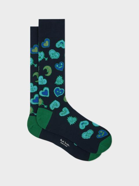 Paul Smith Navy 'Hearts and Stars' Cotton-Blend Socks