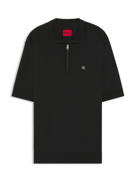 HUGO ZIP-NECK KNIT POLO WITH STACKED-LOGO TRIM