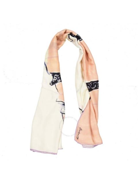 Burberry Peach Cashmere Swan Print Scarf
