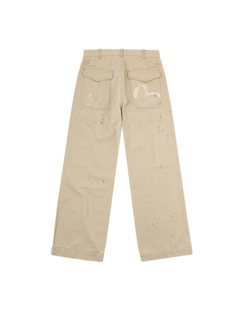 EVISU Hand-Painted Seagull and Splash-ink Print Relax Fit Flight Pants