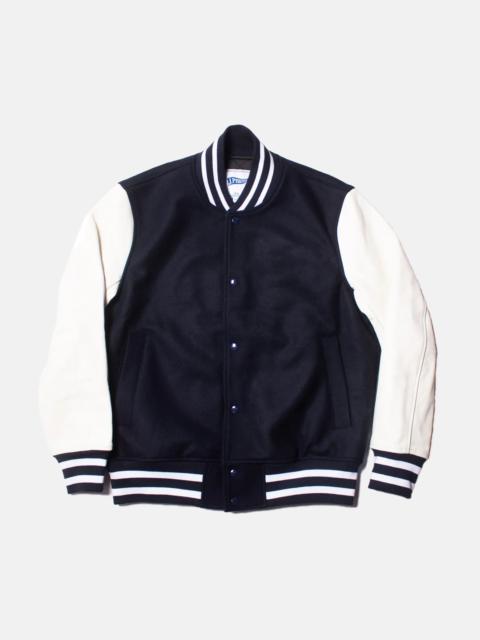 J. PRESS NAVY WOOL VARSITY JACKET - TRIM FIT