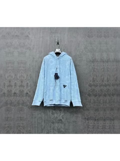 Prada Prada floral jacquard embroidered triangle logo button-down hooded jacket