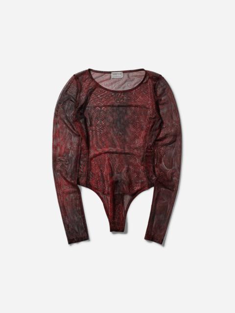 GUESS USA Women's Printed Mesh Bodysuit Petite