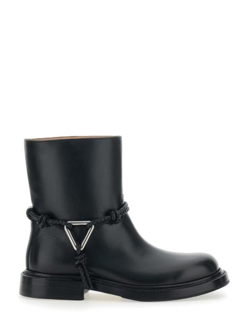 Bottega Veneta Bottega Veneta Women Black Ankle Boots With Metallic Detail On The Side And Applied Laces In Leather
