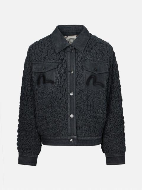 EVISU SEAGULL EMBROIDERY TEXTURE OVERSIZED DENIM JACKET