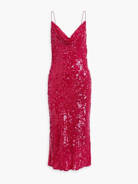 LAPOINTE Draped sequined chiffon midi dress