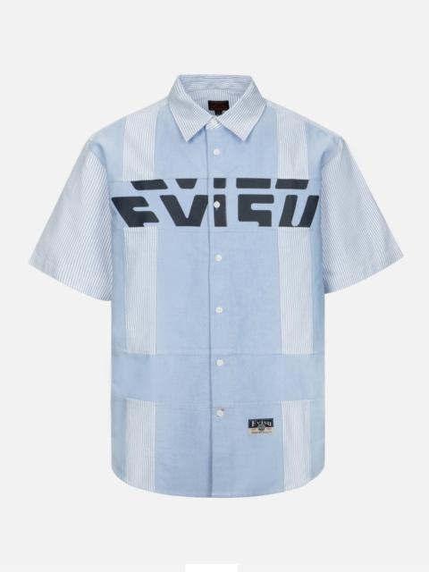 EVISU DECONSTRUCTED LOGO PRINT AND KAMON EMBROIDERY SHORT SLEEVES RELAX FIT SHIRT