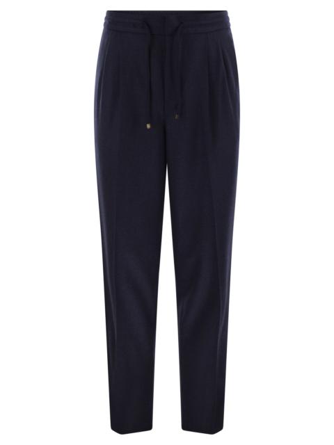 Brunello Cucinelli Brunello Cucinelli Men Leisure Fit Trousers In Virgin Wool Flannel With Drawstring And Double Darts